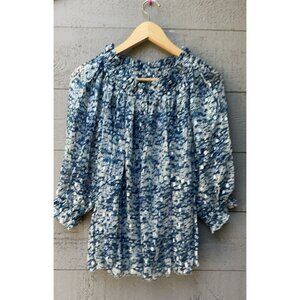 Isabel Marant Etoile Metallic Shimmer Off Shoulder Blue Top S-1 NEW